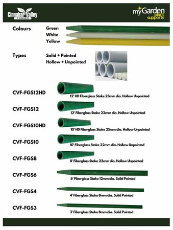 myGarden - 4' Fiberglass Stake Green 8mm dia. Solid Pointed