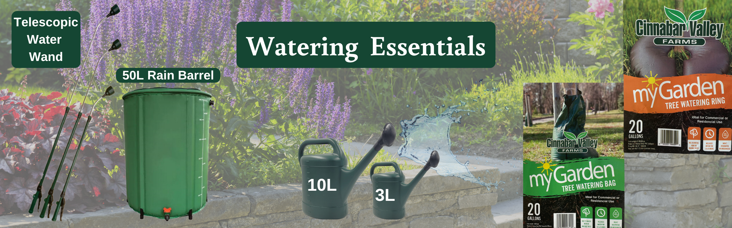 Watering Essentials - watering cans, rain barrels, tree watering bags and more